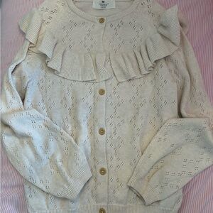 H&M Cream Ruffle Eyelet Knit Cardigan